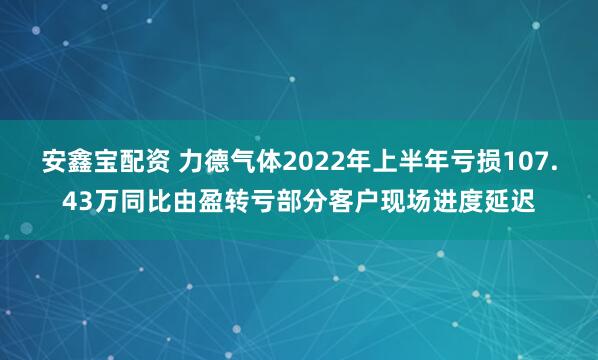安鑫宝配资 力德气体2022年上半年亏损107.43万同比由盈转亏部分客户现场进度延迟